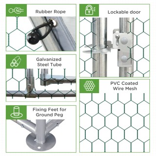 PawHut Chicken Run with Cover for 4-6 Chickens Steel, 280x190x195 c...