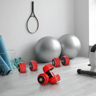 HOMCOM Barbell and Dumbbell Σετ 2 σε 1 Βάρη 30kg, Δίσκοι με πλαστικ...