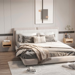 Σετ HOMCOM 2 Μοντέρνα Κρεμαστά Κομοδίνα με Συρτάρι και Ξύλινο Ράφι ...