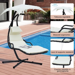 Outsunny Sun Lounger Chaise Longue Ξαπλώστρα με Canopy Cream 190 11... Outsunny Sun Lounger Chaise Longue Ξαπλώστρα με Canopy Cream 190 11...