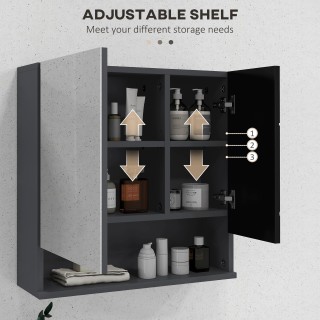 Ντουλάπι kleankin με 2θυρο καθρέφτη μπάνιου και ρυθμιζόμενα ξύλινα ...