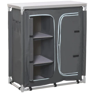 Outsunny Camping Kitchen made of aluminum with double cabinet, 3 shelves and...
