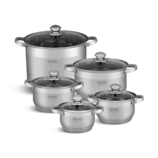 Σετ Μαγειρικών Σκευών από Ανοξείδωτο Ατσάλι με Γυάλινα Καπάκια 10 τ... Σετ Μαγειρικών Σκευών από Ανοξείδωτο Ατσάλι με Γυάλινα Καπάκια 10 τ...