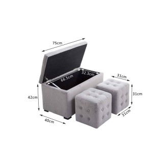 Σετ Σκαμπό με Αποθηκευτικό Χώρο και 2 Σκαμπό Πουφ HOMCOM 833-160GY Σετ Σκαμπό με Αποθηκευτικό Χώρο και 2 Σκαμπό Πουφ HOMCOM 833-160GY