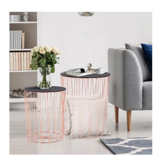 Σετ Βοηθητικά Μεταλλικά Τραπέζια 40.7 x 49.5 cm Χρώματος Ροζ - Χρυσ...