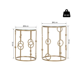 Σετ Βοηθητικά Μεταλλικά Τραπέζια με Γυάλινη Επιφάνεια 41 x 57 cm HO...