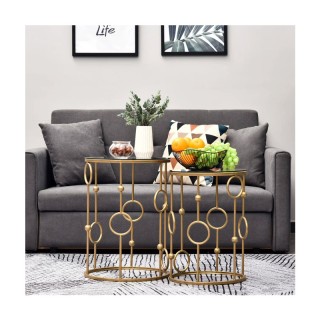 Σετ Βοηθητικά Μεταλλικά Τραπέζια με Γυάλινη Επιφάνεια 41 x 57 cm HO...