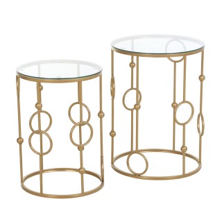 Σετ Βοηθητικά Μεταλλικά Τραπέζια με Γυάλινη Επιφάνεια 41 x 57 cm HO...