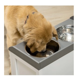 Σετ 2 Ανοξείδωτα Μπολ Γεύματος με Ξύλινο Συρτάρι για Κατοικίδια 60 ...