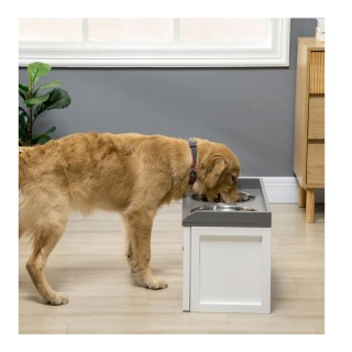 Σετ 2 Ανοξείδωτα Μπολ Γεύματος με Ξύλινο Συρτάρι για Κατοικίδια 60 ...