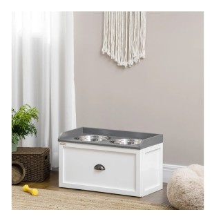 Σετ 2 Ανοξείδωτα Μπολ Γεύματος με Ξύλινο Συρτάρι για Κατοικίδια 60 ...