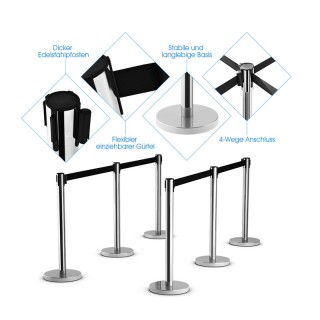 Σετ Διαχωριστικά Μεταλλικά Κολωνάκια με Ιμάντα 2 m 6 τμχ Costway HW...