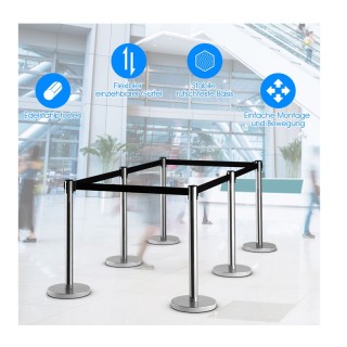 Σετ Διαχωριστικά Μεταλλικά Κολωνάκια με Ιμάντα 2 m 6 τμχ Costway HW...