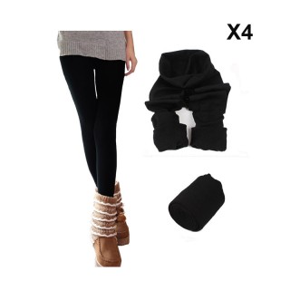 Σετ Γυναικεία Κολάν με Εσωτερική Fleece Επένδυση 4 τμχ Χρώματος Μαύ...