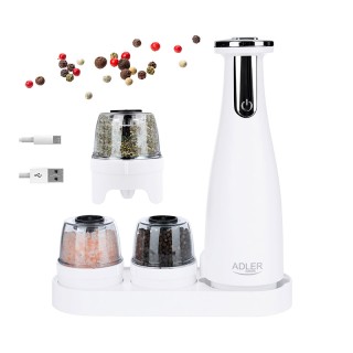 Σετ Ηλεκτρικός Μύλος Μπαχαρικών με Βάση 3 τμχ Χρώματος Λευκό Adler ... Σετ Ηλεκτρικός Μύλος Μπαχαρικών με Βάση 3 τμχ Χρώματος Λευκό Adler ...