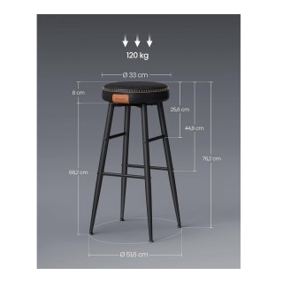 Σετ Μεταλλικά Σκαμπό Μπαρ 51.6 x 51.6 x 76.2 cm 2 τμχ VASAGLE LBC09...