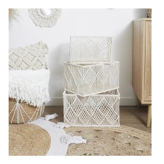 Σετ Μεταλλικά/Βαμβακερά Ορθογώνια Καλάθια Αποθήκευσης Nesting Boho ... Σετ Μεταλλικά/Βαμβακερά Ορθογώνια Καλάθια Αποθήκευσης Nesting Boho ...