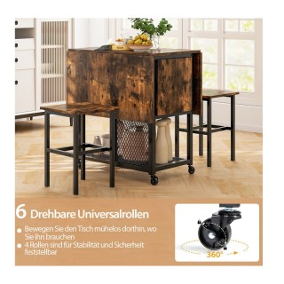 Σετ Μεταλλικό Επεκτεινόμενο Τροχήλατο Τραπέζι - Bar 120 x 70 x 75 c...