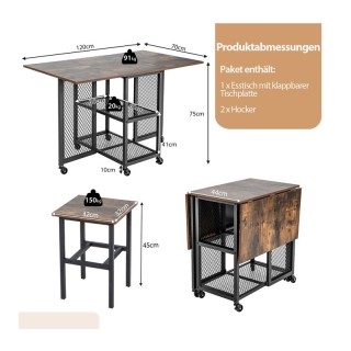 Σετ Μεταλλικό Επεκτεινόμενο Τροχήλατο Τραπέζι - Bar 120 x 70 x 75 c...