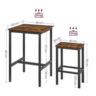 Σετ Μεταλλικό Τετράγωνο Τραπέζι - Bar 60 x 60 x 90 cm με 2 Σκαμπό V...