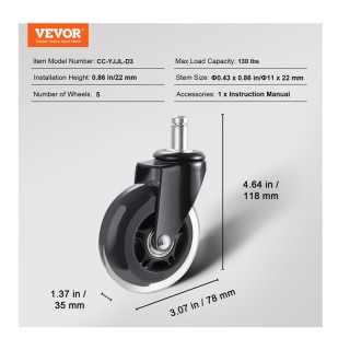 Σετ Περιστρεφόμενα Ροδάκια για Καρέκλα Γραφείου 76.2 mm 5 τμχ VEVOR... Σετ Περιστρεφόμενα Ροδάκια για Καρέκλα Γραφείου 76.2 mm 5 τμχ VEVOR...