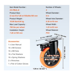 Σετ Περιστρεφόμενα Ροδάκια Βαρέως Τύπου για Έπιπλα 1272 Kg 4 τμχ VE... Σετ Περιστρεφόμενα Ροδάκια Βαρέως Τύπου για Έπιπλα 1272 Kg 4 τμχ VE...