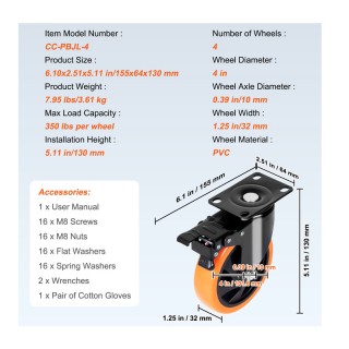 Σετ Περιστρεφόμενα Ροδάκια Βαρέως Τύπου για Έπιπλα 636 Kg 4 τμχ VEV... Σετ Περιστρεφόμενα Ροδάκια Βαρέως Τύπου για Έπιπλα 636 Kg 4 τμχ VEV...