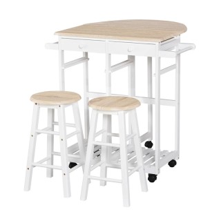 Σετ Πτυσσόμενο Ξύλινο Τρόλεϊ Κουζίνας με 2 Σκαμπό 83.5 x 74 x 83 cm... Σετ Πτυσσόμενο Ξύλινο Τρόλεϊ Κουζίνας με 2 Σκαμπό 83.5 x 74 x 83 cm...