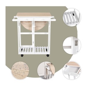 Σετ Πτυσσόμενο Ξύλινο Τρόλεϊ Κουζίνας με 2 Σκαμπό 83.5 x 74 x 83 cm...