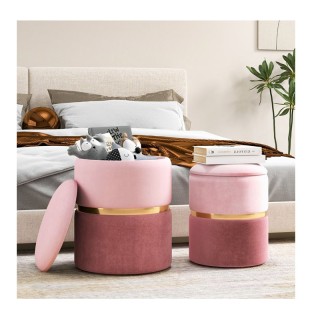 Σετ Στρογγυλά Βελούδινα Σκαμπό με Αποθηκευτικό Χώρο 35 x 45 cm 2 τμ...