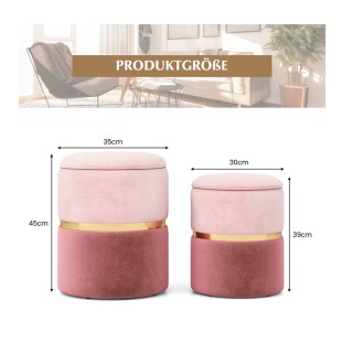 Σετ Στρογγυλά Βελούδινα Σκαμπό με Αποθηκευτικό Χώρο 35 x 45 cm 2 τμ...