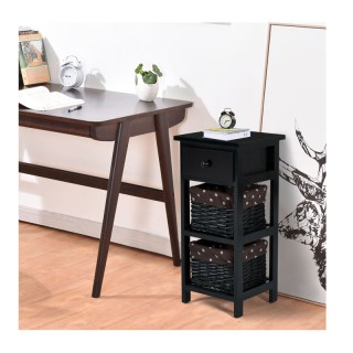 Σετ Ξύλινα Κομοδίνα με 1 Συρτάρι και 2 Ψάθινα Καλάθια 28 x 26 x 60 ...