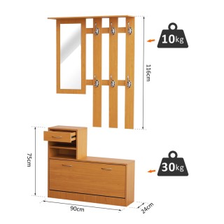 Σετ Ξύλινο Έπιπλο Εισόδου με Καθρέπτη 90 x 24 x 75 cm Χρώματος Καφέ...