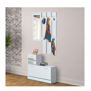 Σετ Ξύλινο Έπιπλο Εισόδου με Καθρέπτη 90 x 24 x 75 cm Χρώματος Λευκ...