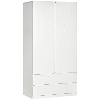 Ντουλάπα HOMCOM Λευκή μοριοσανίδα με κρεμάστρα ρούχων και 2 συρόμεν...