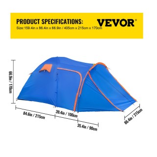 Σκηνή Κάμπινγκ 2-3 Ατόμων με Χώρο για Μοτοσικλέτα 405 x 215 x 170 c...