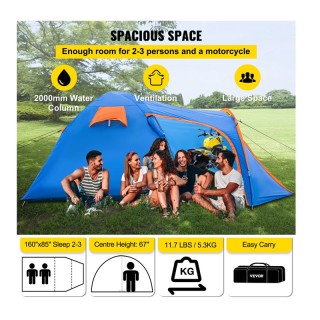 Σκηνή Κάμπινγκ 2-3 Ατόμων με Χώρο για Μοτοσικλέτα 405 x 215 x 170 c...