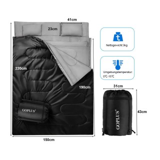 Sleeping Bag Διπλό με 2 Μαξιλάρια 220 x 150 cm Costway OP3650BK Sleeping Bag Διπλό με 2 Μαξιλάρια 220 x 150 cm Costway OP3650BK