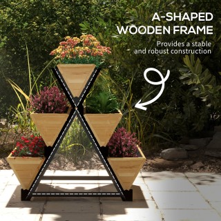 Outsunny φυτευτή εξωτερικού χώρου 3 επιπέδων με 5 κουφώματα από ξύλ...