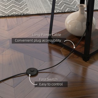 Φωτιστικό δαπέδου HOMCOM σε μεταλλικό και MDF με 3 ράφια με υφασμάτ...