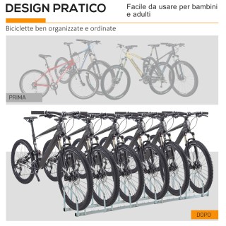 HOMCOM Σχάρα Ποδηλάτων για 6 Ποδήλατα σε Ατσάλι, 179x33x27 cm, Ασημ...