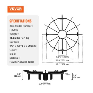 Στρογγυλή Ατσάλινη Σχάρα Τζακιού Χωρίς Σταχτοθήκη 63.8 cm VEVOR LXY... Στρογγυλή Ατσάλινη Σχάρα Τζακιού Χωρίς Σταχτοθήκη 63.8 cm VEVOR LXY...