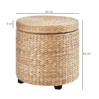 Στρογγυλό Ψάθινο Σκαμπό με Αποθηκευτικό Χώρο 43 x 43 cm HOMCOM 837-072 Στρογγυλό Ψάθινο Σκαμπό με Αποθηκευτικό Χώρο 43 x 43 cm HOMCOM 837-072