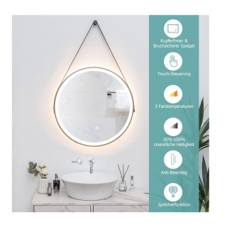 Στρογγυλός Επιτοίχιος Μεταλλικός Καθρέπτης Μπάνιου με LED Φωτισμό 6...