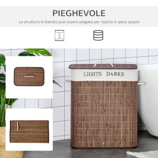 Καλάθι πλυντηρίου μπαμπού HOMCOM 100L με 2 θήκες, καπάκι και λαβές,...