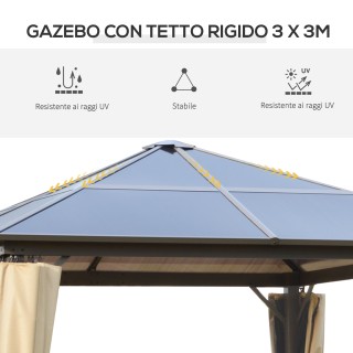 Outsunny Garden Gazebo 2,94x2,94m με πολυανθρακική στέγη και κουνου... Outsunny Garden Gazebo 2,94x2,94m με πολυανθρακική στέγη και κουνου...