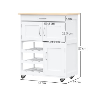 HOMCOM White Wood Kitchen Cart food with Bottle Rack 1 συρτάρι και ...