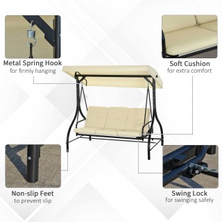 Outsunny Κούνια κήπου 3 θέσεων με ρυθμιζόμενο κουβούκλιο, σε μεταλλ... Outsunny Κούνια κήπου 3 θέσεων με ρυθμιζόμενο κουβούκλιο, σε μεταλλ...