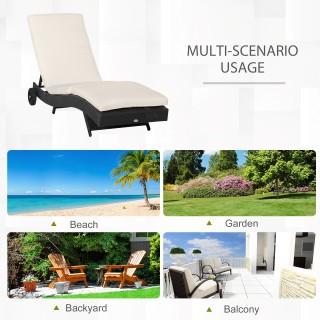 Outsunny Garden Lounger σε PE Rattan με ρυθμιζόμενη πλάτη και μαξιλ...