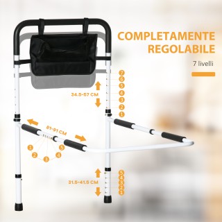 Λαβή κρεβατιού HOMCOM με ρυθμιζόμενο πλάτος και ύψος σε ατσάλι, λευ...